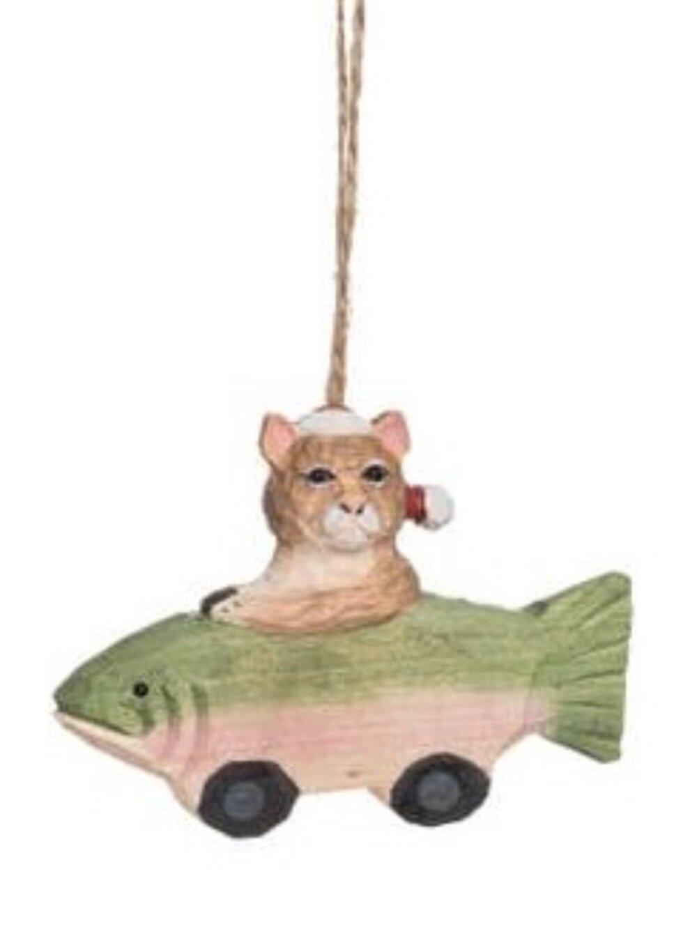 Orange cat in fish car ornament